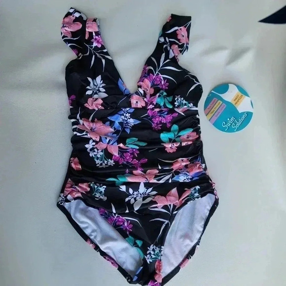NWT Swim Solutions Mio Waist Minimize Swimsuit  Swim Solutions Black Pink Sz 14 - Picture 7 of 16
